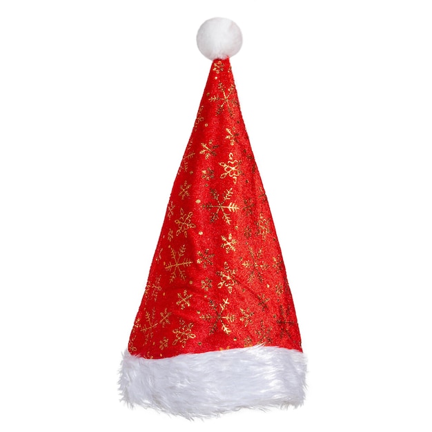 Singolo cappello rosso di Babbo Natale isolato su sfondo bianco