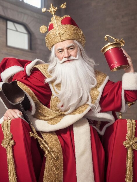 Sinterklaas sfondo bianco tutto il corpo del personale raggiunge la mano