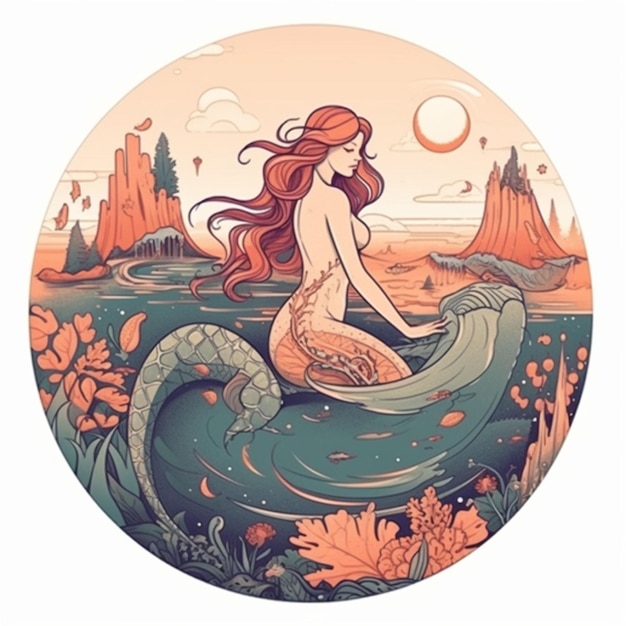 Sirena in mare illustrazione 5
