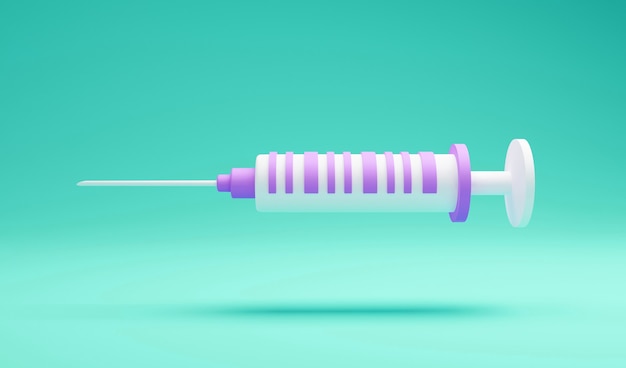 Siringa 3d per vaccino, vaccinazione, iniezione, vaccino antinfluenzale. Icona di vaccinazione con attrezzature mediche. concetto di minimalismo. Rendering di illustrazione 3D