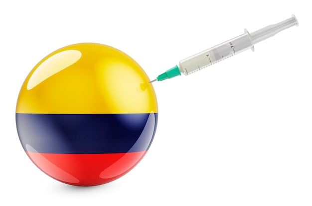 Siringa con bandiera colombiana Vaccinazione in Colombia concetto rendering 3D