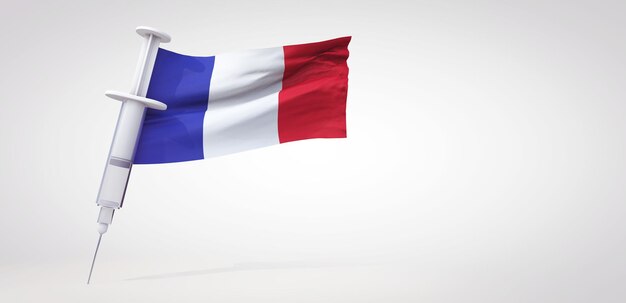 Siringa per vaccinazione con bandiera francese d rendering