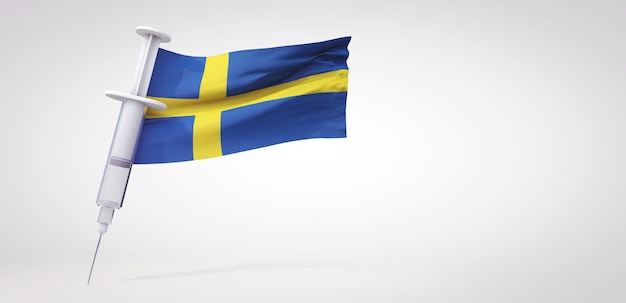 Siringa per vaccinazione con bandiera svedese d rendering