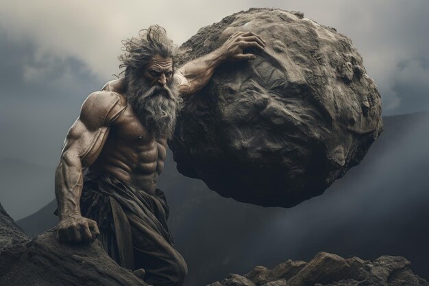 Sisifo sta spingendo una roccia su una montagna il simbolismo duraturo di Sisifo che spinge una roccia sulla montagna una rappresentazione dello sforzo eterno punizione mitologica e riflessione filosofica