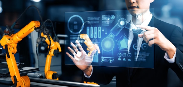 Sistema avanzato di bracci robotici Xai per l'industria digitale e la tecnologia robotica di fabbrica