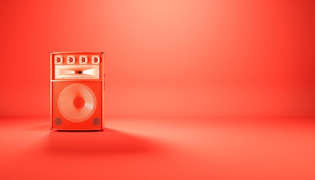 Sistema di altoparlanti rosso su sfondo rosso, 3d'illustrazione