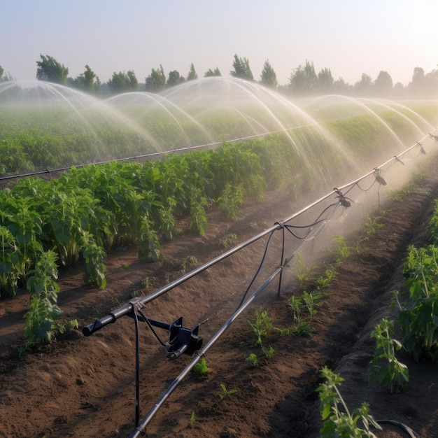 Sistema di irrigazione nell'irrigazione funzionale delle piante agricole Illustration AI Generative