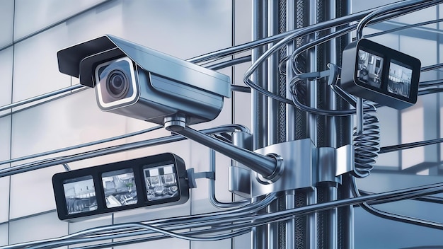 Sistema di sicurezza con telecamere CCTV concetto di sicurezza della tecnologia aziendale d'illustrazione di rendering