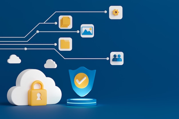 Sistema di sicurezza del concetto di rendering 3D sulla tecnologia di cloud computing