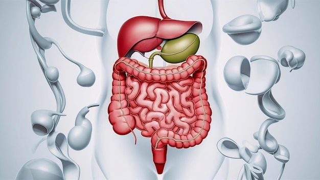 Sistema digestivo umano isolato su sfondo bianco anatomia organi interni