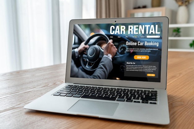 sito web di noleggio auto sullo schermo del computer per turisti per noleggiare un'auto per comodità