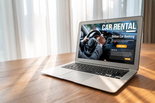 sito web di noleggio auto sullo schermo del computer per turisti per noleggiare un'auto per comodità