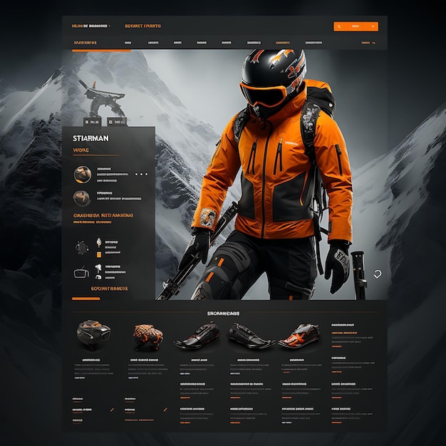 Sito web di un produttore di attrezzature da sci Layout Web Design Concetto di layout del sito web Idee folli