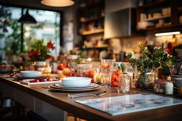 Situazione in cucina con sfondo sfocato Fotografia professionale pubblicitaria