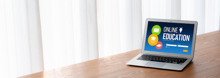 Photo situs web elearning dengan perangkat lunak modern bagi siswa untuk belajar di internet
