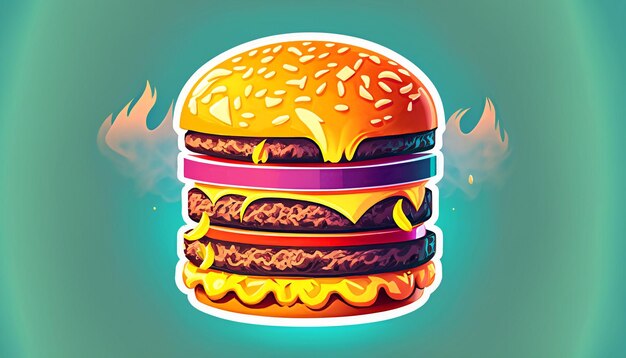 Sizzling Delight Free Vector Burger Formaggio con fuoco Cartoon Icon Illustrazione Oggetto alimentare allettante