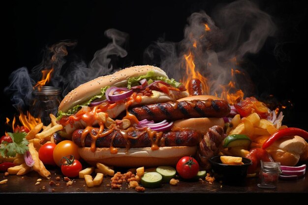 Sizzling Hotdogs e Burgers la migliore fotografia di barbecue