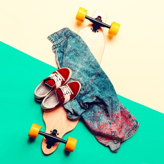 Skateboard jeans sneakers Love Urban fashion minimal design