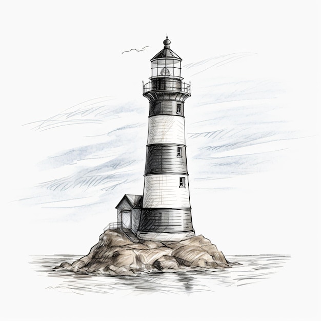 Sketched Lighthouse Clipart isolato su sfondo bianco