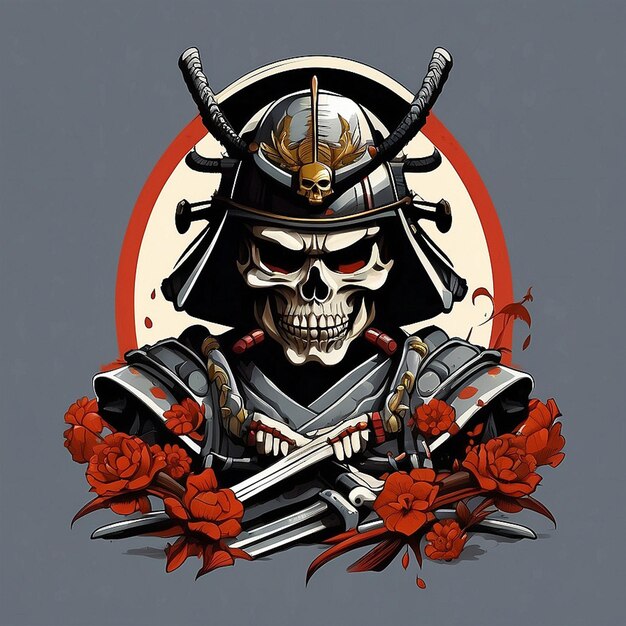 Skull samurai Vector TShirt Design creato con l'AI