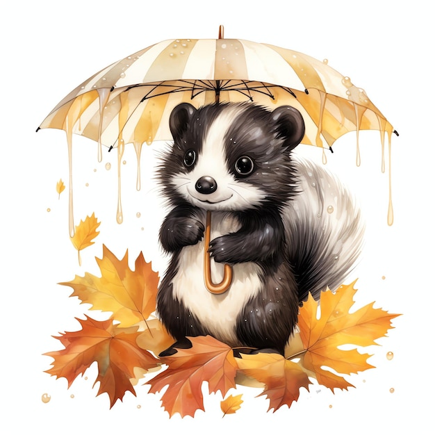 Skunk in autunno sotto l'ombrellone