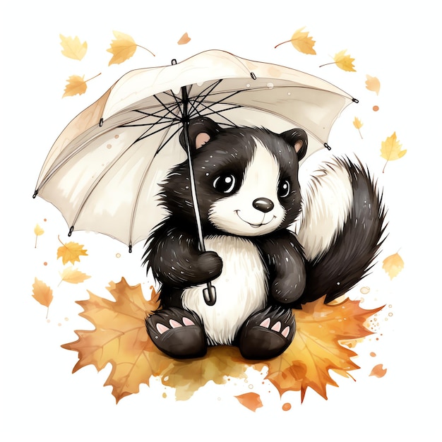 Skunk in autunno sotto l'ombrellone