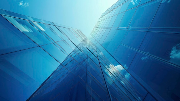 Skyline contemporanei grattacieli di vetro blu nel paesaggio aziendale urbano