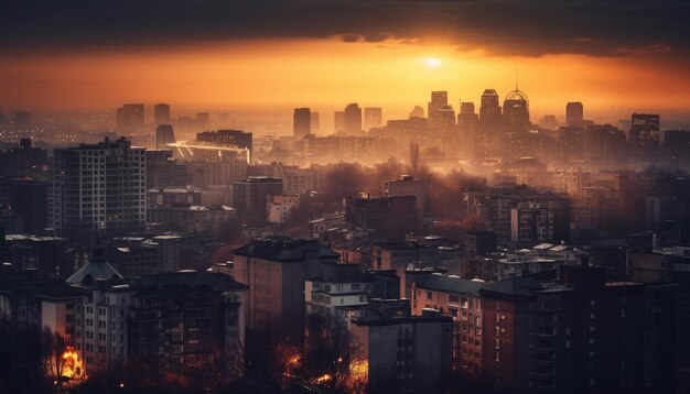 skyline della città al tramonto tramonto sulla città AI generativa