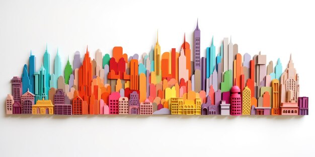 skyline della città carta d'arte a colori su sfondo bianco bella generativa AI AIG32