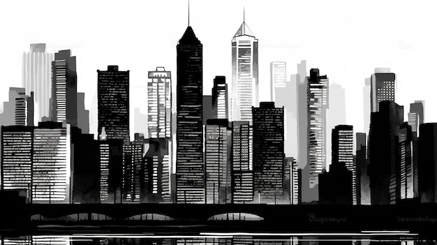 skyline della città disegno schizzo in bianco e nero