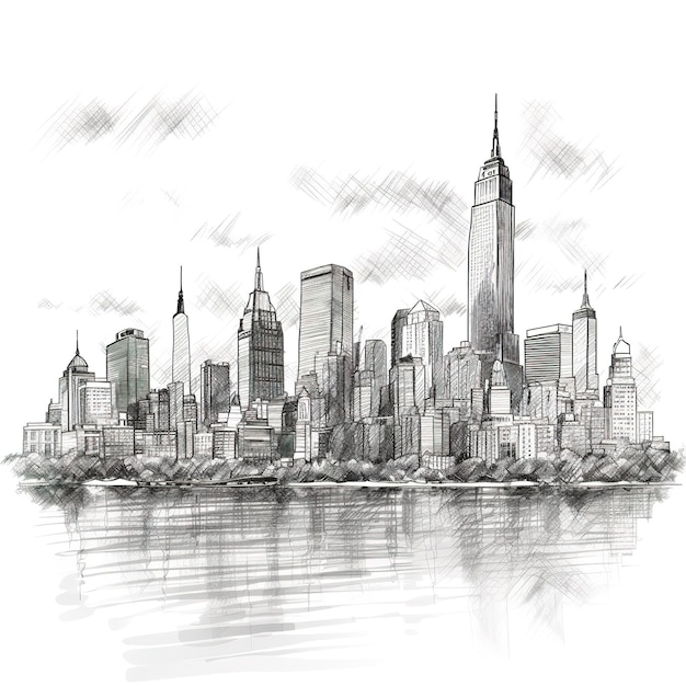 skyline della città disegno schizzo in bianco e nero