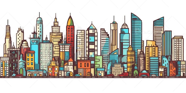 skyline della città semplice doodle cartone animato a colori su sfondo bianco bellissimo Generative AI AIG32