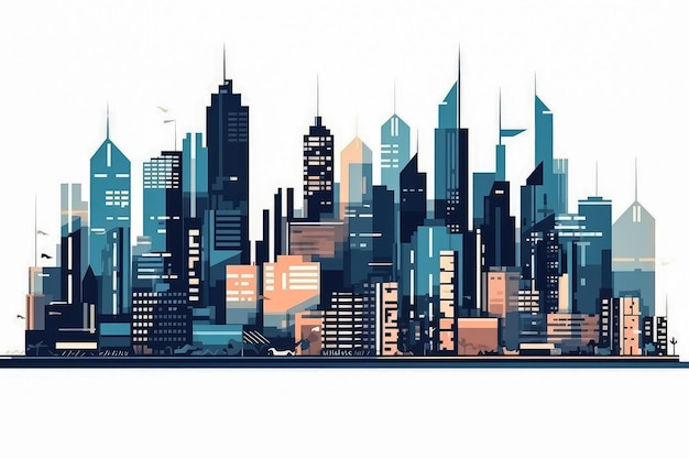 Skyline della città urbana su sfondo bianco Tecnologia ai generativa