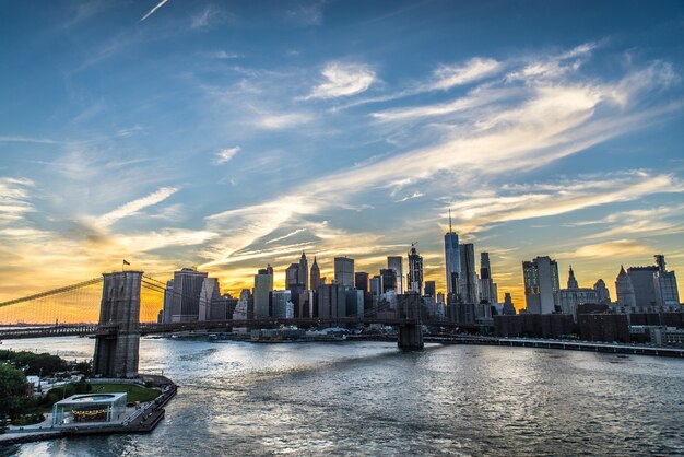 Skyline di Manhattan al tramonto