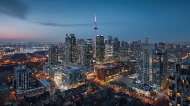 Skyline panoramico e moderni edifici commerciali con strada asfaltata vuota ai generativa