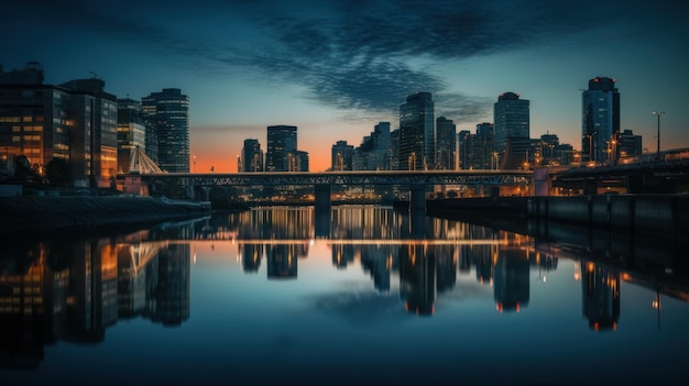 Skyline panoramico e moderni edifici commerciali con strada asfaltata vuota ai generativa