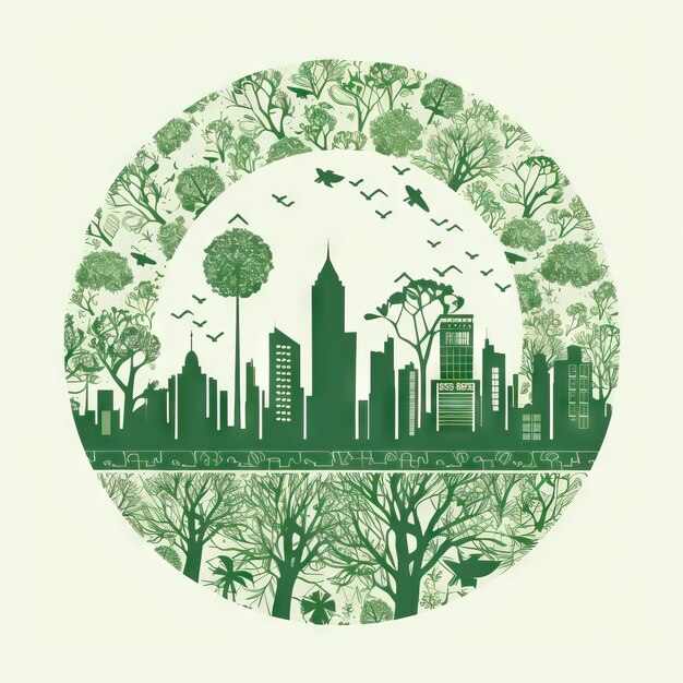 Skyline verde della città concetto illustrativo riciclaggio eco design minimo