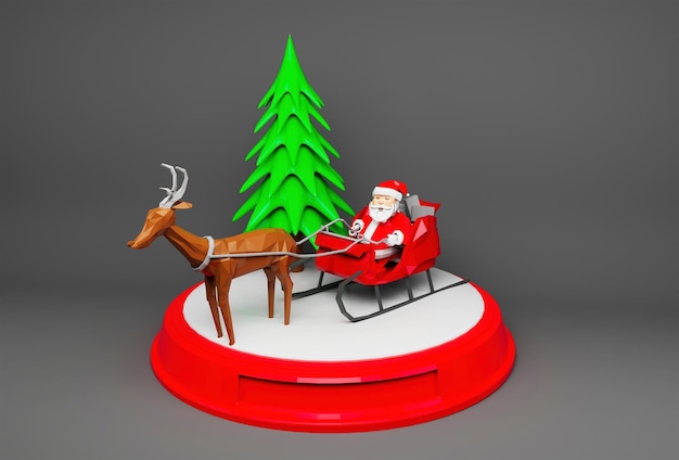 Slitta dell'albero di natale con l'illustrazione 3d del contenitore di regalo su fondo bianco