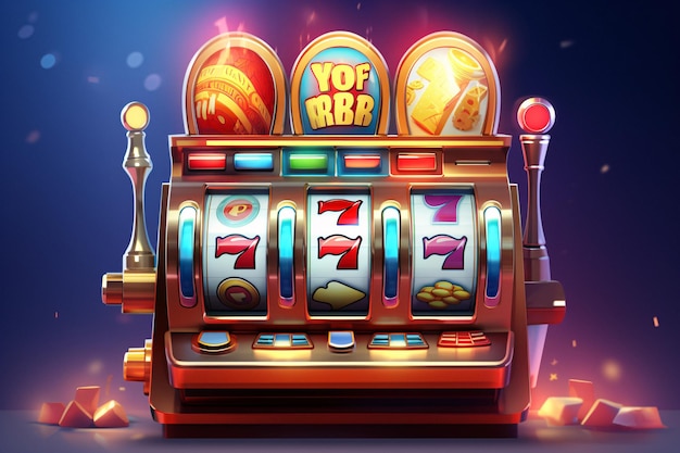 Slot machine vibrante con un mucchio delle monete un'affascinante Immagine Stock Alimentato da AI generativa