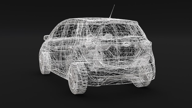 Small family car, mesh design. 3D rendering.