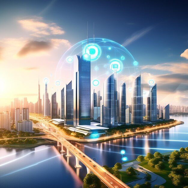 Smart City futuristica con connessioni di rete digitali