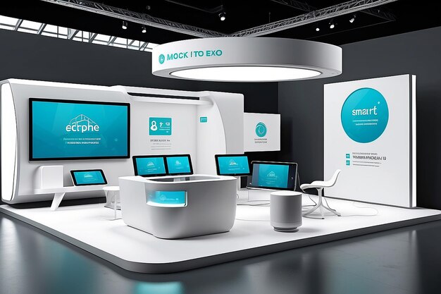 Smart Home Expo Branding Mockup Integrare il logo in configurazioni domestiche futuristiche Display interattivi e interfacce digitali