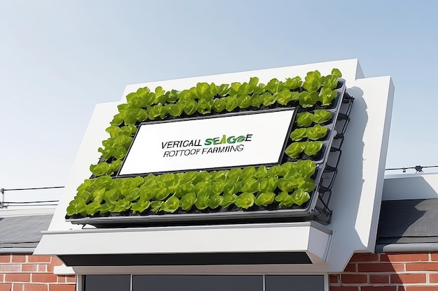 Smart Rooftop Vertical Farming Signage Mockup con spazio bianco vuoto per posizionare il tuo design