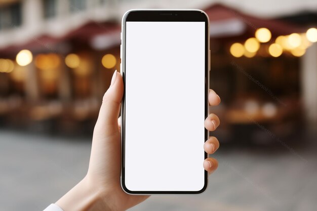 Smartphone a schermo bianco in mano generativo ai