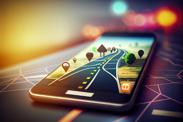 Smartphone con icona GPS e mappa Taxi online IA generativa IA generativa