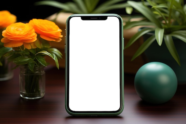 Smartphone con schermo bianco su tela bianca per un'applicazione di design accattivante IA generativa