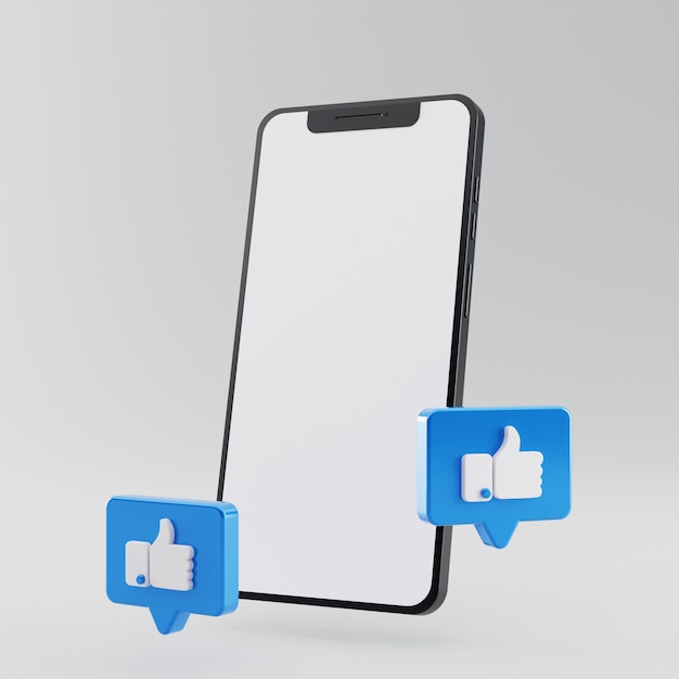 Smartphone con schermo vuoto con facebook come icona 3d rendering