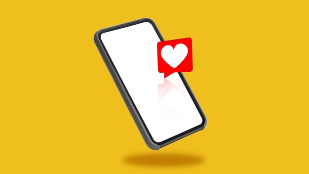 Smartphone Con Schermo Vuoto E Icona Del Cuore Su Sfondo Giallo