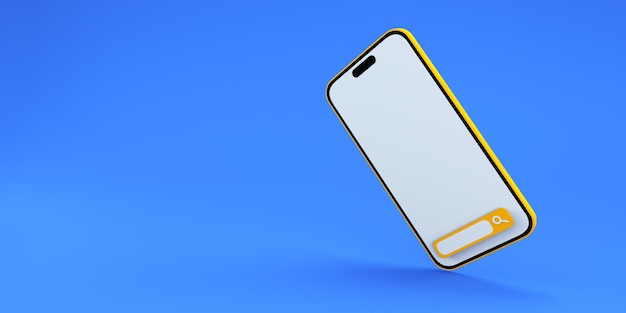 smartphone giallo sullo sfondo blu rendering 3D