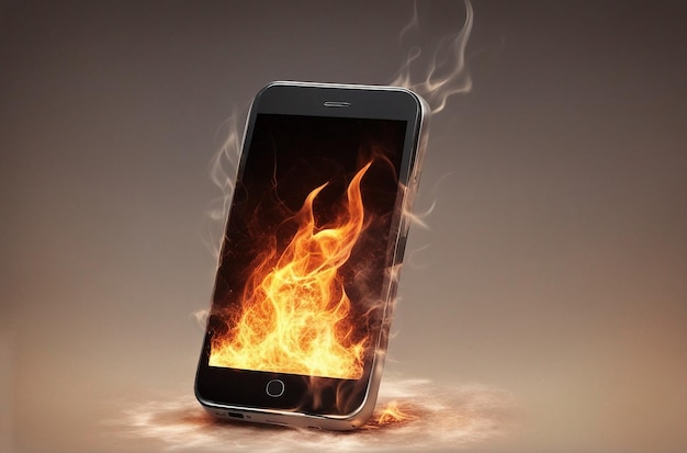 Smartphone in fiamme Telefono cellulare in fiamme